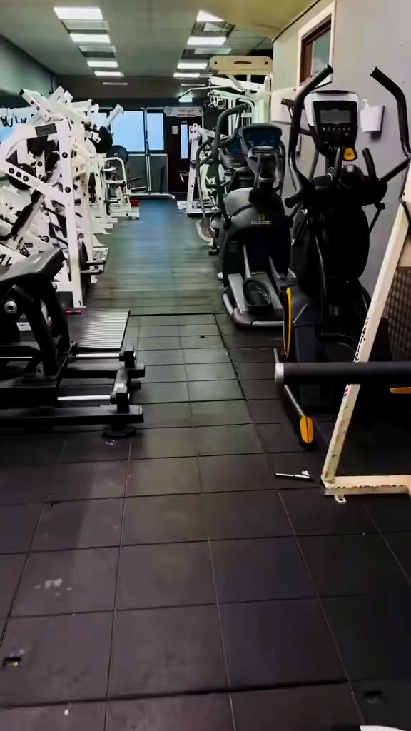 A corridor of Cybex and Hammer Strength machines